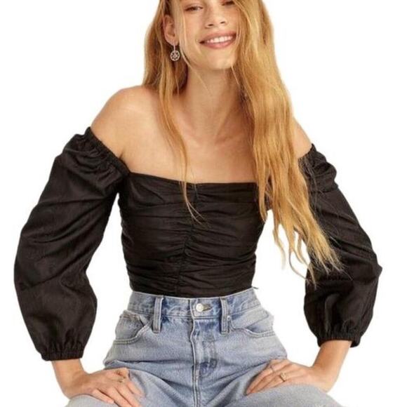 NEW J. Crew Ruched Crop Top Sz 2 Black - Picture 2 of 9